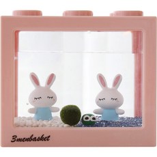 3MENBASKET 海藻球飼養用積木魚缸 粉彩兔子 DIY套組, 魚缸(乾燥玫瑰粉), 粉彩兔子(藍色), 1個