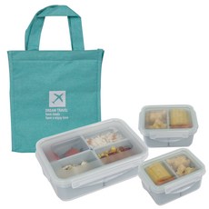 Nanu Dam 雙層便當盒3入+保冷袋組 薄荷色, 1組