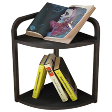 角落置物架木板款圓角 黑架/黑胡桃 1入, 29寬, 2層