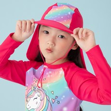 Lolly Tree 女童款獨角獸圖案防曬泳衣泳褲遮陽帽套裝