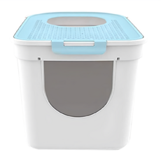 魔方頂入式貓砂盆，雙門，可拆卸，方便水洗，防砂帶出, 小款, 馬卡龍藍, 1個