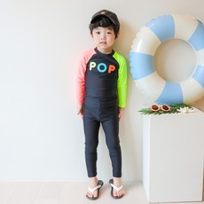 ROROCHAT 孩童字母印花拼色泳衣+貼身長泳褲組