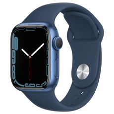 Apple 애플워치 7 GPS, 41mm, 알루미늄, 블루 / 어비스블루 스포츠 밴드, 케이스(블루), 밴드(어비스 블루)