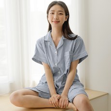 PALAN 情侶款涼感簡約細格紋短袖睡衣套裝