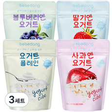 베베당 요거트 큐브 4종 세트, 3세트, 플레인, 사과, 블루베리, 딸기, 16g