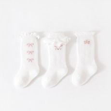 스타도어 여아용 귀여운 자수 메쉬 양말 3종 세트
