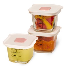 퍼기 식빵 이중 밀폐 유리 이유식 용기, 230ml, 베리핑크, 3개