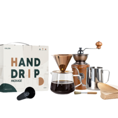 KALDIN Home Cafe鈦金屬手沖滴漏咖啡壺組 T2+原木手搖式陶瓷磨豆機 KC-7, 銀色+黑色+玫瑰金+棕色, 1組