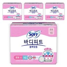 바디피트 볼록맞춤 생리대 날개형, 중형, 16개입, 4개