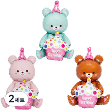 Joyparty 站立式生日熊造型氣球 57cm, 2組, 棕色、薄荷色、粉色