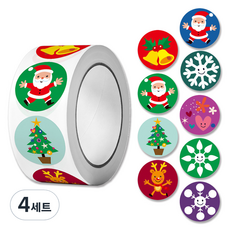 아이엔피 크리스마스 롤 원형스티커 2.5cm SYF-92 500p 세트, 아이콘, 4세트