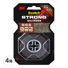 3M Scotch 超強力雙面膠帶 粗糙面 V1803N 18mm x 1.5m, 紅色, 4捲