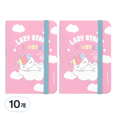 日程文具 懶懶星 迷你綁帶精裝筆記本 80張, 10個, 粉紅色