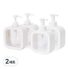 꾸미까 일러스트형 스티커포함 주방 욕실 세제 디스펜서 일반형 2p + 거품형 2p 세트, 화이트, 2세트