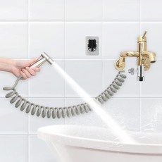 clean for you 馬桶清潔用彈簧軟管3.5m+高壓噴槍+噴槍支架+水道連接T字閥門組, 1組