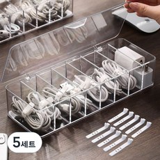 주앤지 다용도 아크릴 이어폰 USB 케이블 정리함 뚜껑 + 타이 10p 세트, 투명, 5세트