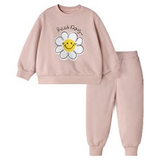 unifriend 兒童微笑花朵上學穿搭刷毛大學T九分褲上下衣套裝