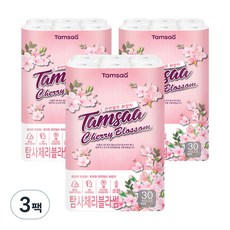 탐사 체리블라썸 천연펄프 3겹 롤화장지, 27m, 30롤, 3개