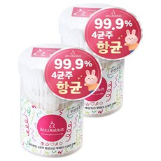 아띠래빗 신생아용 4균주 항균처리 투웨이 면봉, 2개, 200개입