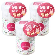 아띠래빗 신생아용 4균주 항균처리 투웨이 면봉, 3개, 200개입