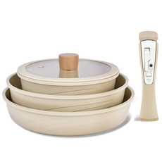 ditto IH爐適用Magic Holder鈦塗層壓紋鍋具5件組, 米色, 圓鍋 18cm+鍋蓋 18cm+多功能鍋 22cm+平底鍋 24cm+可拆式把手, 1組