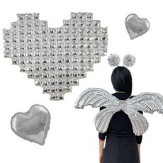 미미파티 프로포즈 생일 대형 하트 데코 날개 풍선 방울 머리띠 파티 용품 세트, 실버, 1세트