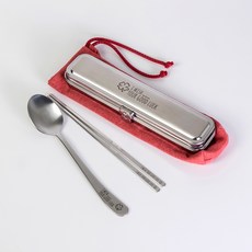 RAONNURI Clover 便攜式不鏽鋼餐具盒組 大, 紅色, 餐具盒 + 湯匙 + 筷子 + 餐具袋, 1套