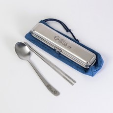 RAONNURI Clover 便攜式不鏽鋼餐具盒組 大, 藍色, 餐具盒 + 湯匙 + 筷子 + 餐具袋, 1套