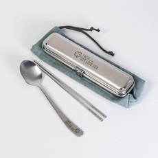 RAONNURI Clover 攜帶式不鏽鋼餐具盒組 大, 綠色, 餐具盒 + 湯匙 + 筷子 + 餐具袋, 1套