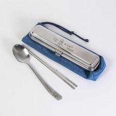 RAONNURI 不鏽鋼環保餐具組, 藍色, 湯匙+筷子+餐具盒+收納袋, 1套