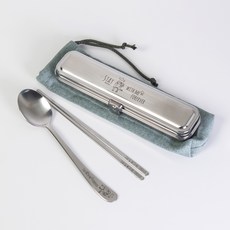 RAONNURI 在我身邊 便攜式不鏽鋼餐具盒組 大, 綠色, 餐具盒 + 湯匙 + 筷子 + 餐具袋, 1套