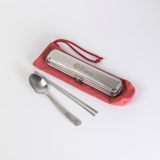 RAONNURI Clover 便攜式不鏽鋼餐具筒組 小, 紅色, 餐具筒 + 湯匙 + 筷子 + 餐具袋, 1套