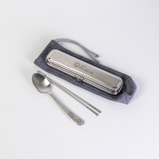 RAONNURI 三葉草印花不鏽鋼勺筷餐具組 S號, 灰色的, 湯匙盒+湯匙+筷子+收納袋, 1套