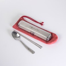 RAONNURI Happiness 便攜式不鏽鋼餐具盒組 小, 紅色, 餐具盒 + 湯匙 + 筷子 + 餐具袋, 1套