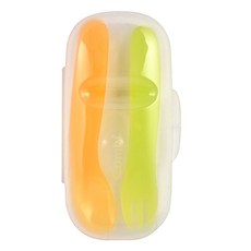 Combi 康貝 優質叉匙組 含盒, 綠橘色, 1組