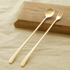 Nothyang 方字鍮器 居家咖啡館 長茶匙 + 茶叉 組合, 1套, 單品, 單一商品