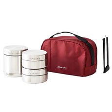 LocknLock 樂扣樂扣 不鏽鋼保溫便當盒組, 銀色 + 紅色, 1組