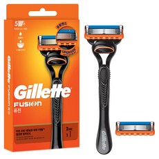 질레트 정품 퓨전 매뉴얼 면도기 핸들 + 면도날 2p 세트, 1세트