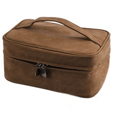手提大容量化妝包 尼龍+羊巴紋材質, 23.5 x 16 x 12cm, 棕色