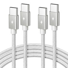 홈플래닛 PD 60W CtoC 초고속충전 패브릭 케이블, 실버, 2개, 3m 실버, 2개, 3m