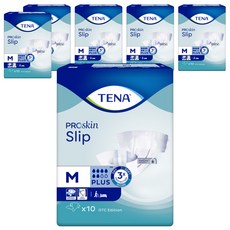 TENA 添寧 韓國原裝進口 PROskin Slip Plus 親膚防漏男女通用成人紙尿褲, M, 10片, 6包