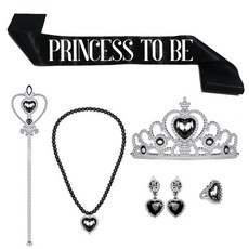 Mimi 派對頭飾皇冠肩帶首飾配飾公主套裝, 1個, 黑色