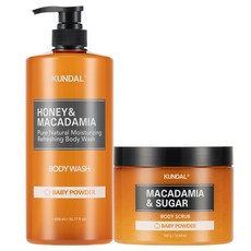 KUNDAL 昆黛爾 嬰兒爽身粉純沐浴露 1058ml + 磨砂膏 550g 套組, 1組