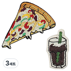 Button King 東大門鈕扣王 熱燙式刺繡布貼 披薩 + 玻璃杯可樂組合, 3套, 混合顏色