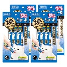 INABA CIAO 啾嚕 鰹魚燒肉泥 干貝口味 綠茶除臭成分配方 日本原裝進口, 48g, 4袋