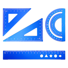 D&O 不鏽鋼三角尺 + 量角器 + 尺子套組, 1套, 藍色