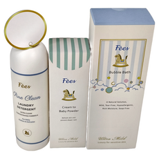 Fees BEBE 寶貝愛乾淨 彌月六角禮盒 附提袋 清新泡泡露 + 寶貝潔衣凝露 + 爽身乳霜 300ml + 250ml + 70ml, 藍色, 1組