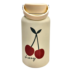 高品質手提式水壺 - 650ML 內膽304不鏽鋼 杯身-不鏽鋼+精美烤漆塗層 杯蓋-PP(耐熱120°C) 保溫性6-12小時, 奶油色D款, 1個