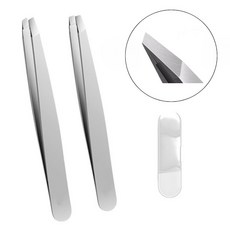 Life&Me 德國精工法眉毛細毛整理精密鑷子 直型 9.5 x 0.8 cm + 斜型鑷子 9.5 x 0.8 cm + 收納盒套組, 1套, 灰色