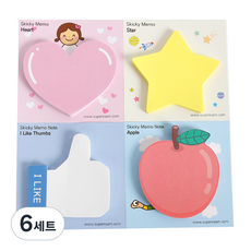 슈퍼쌤 모양 4종 점착메모지, 핑크하트 + 형광별 + 좋아요엄지척 + 사과, 4개입, 6세트